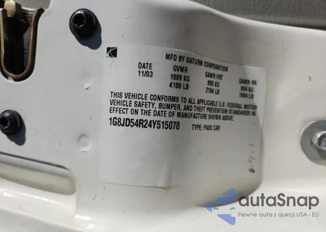 2004 Saturn L300 Level 2 from USA, damaged, VIN 1G8JD54R24Y515078